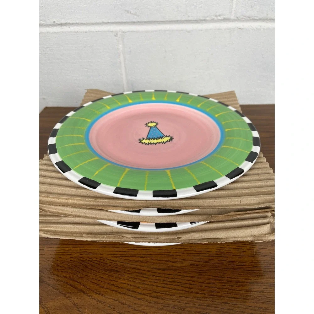 Outta Hand Amy Hetrick Party Plates Set of 4 Colorful Birthday‎ Celebration VTG